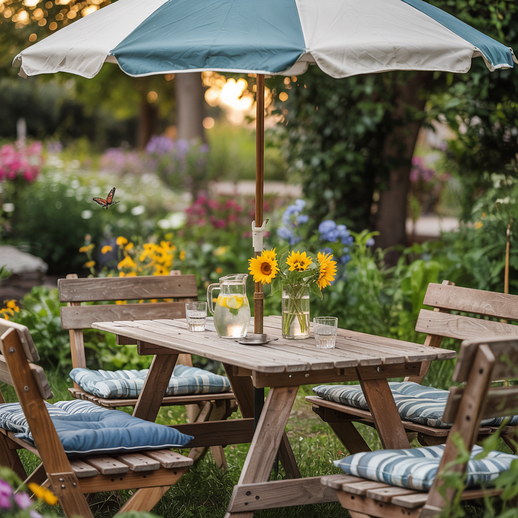 mesa de jardin con sillas